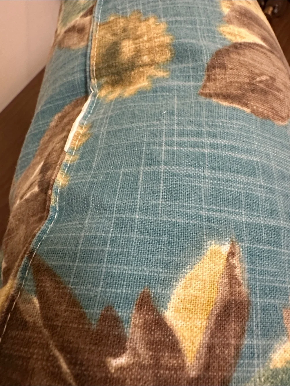 Floral Decorative Throw Pillow in Blue, Cream & Orange
